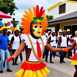 Caribbean Holidays, Haiti February Breaks, A colourful Carnival parade in Jacmel, Haiti, with elaborate papier-mache masks, dancers, musicians and cheering crowds
