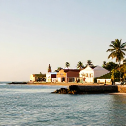 Caribbean Holidays, Haiti February Breaks, A peaceful Haitian coastline near a historic town, with turquoise water, palm trees and warm February sunshine