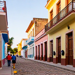 Caribbean Holidays, Haiti February Holidays, Visitors exploring Jacmel's historic streets, colourful colonial buildings, artisan workshops and handmade Haitian masks in gentle afternoon light