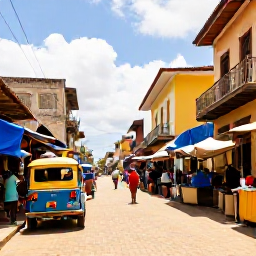 Caribbean Holidays, Haiti February Tours, Colourful street scene in Port-au-Prince, Haiti, with local markets, painted tap-taps and visitors exploring in warm February sunshine