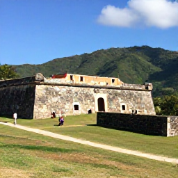Caribbean Holidays, Haiti February Tours, Guided visitors admiring the historic Citadelle Laferri&egrave;re in northern Haiti, with green mountains and bright blue sky in the background