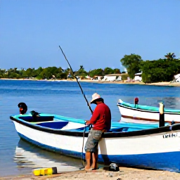 Caribbean Holidays, Haiti Fishing February, Anglers preparing rods and tackle beside a colourful Haitian fishing boat at a sunny Caribbean harbour