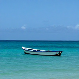 Caribbean Holidays, Haiti Fishing January, A small fishing boat on calm turquoise water off the Haitian coast in bright January sunshine