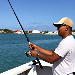 Caribbean Holidays, Haiti Fishing January, Friendly local fishing guide helping visitors prepare rods and tackle on a sunny Haitian harbour