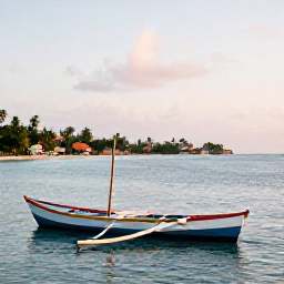 Caribbean Holidays, Haiti Fishing July, Traditional fishing boats on the calm Caribbean waters off Haiti at sunrise, with a welcoming coastal village in the background