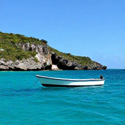 Caribbean Holidays, Haiti Fishing May, A small charter boat travelling over clear Caribbean water beside Haiti&rsquo;s rugged coastline