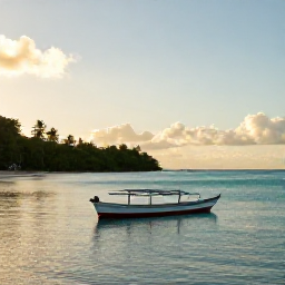 Caribbean Holidays, Haiti Fishing November, Traditional fishing boats on calm turquoise Caribbean waters near Haiti at sunrise, coastal landscape