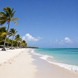 Caribbean Holidays, Haiti Holidays March, Quiet Haitian coastline with clear blue sea, sandy beach and palm trees under a bright March sky