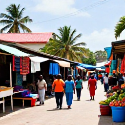 Caribbean Holidays, Haiti Holidays May, Colourful Haitian market street with local crafts, tropical produce and friendly residents in warm May sunshine