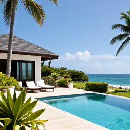 Caribbean Holidays, Haiti Holidays November, A stylish private villa or boutique hotel in Haiti, surrounded by tropical gardens, with a quiet swimming pool and views towards the Caribbean coast