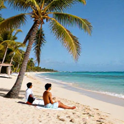 Caribbean Holidays, Haiti Honeymoon, A newly married couple relaxing on a quiet Caribbean beach in Haiti in May, warm sunshine, turquoise sea and palm trees