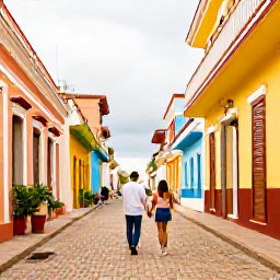 Caribbean Holidays, Haiti Honeymoon April, Couple exploring colourful historic streets and Haitian architecture in a lively town during warm April weather