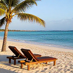 Caribbean Holidays, Haiti Honeymoon April, Romantic secluded Haitian beach with two loungers, clear Caribbean water and gentle afternoon sunshine