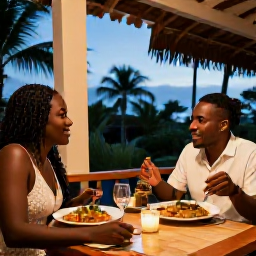 Caribbean Holidays, Haiti Honeymoon March, A romantic evening meal for two at a welcoming Haitian restaurant, with local dishes, soft lighting and tropical surroundings