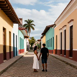 Caribbean Holidays, Haiti Honeymoons, A couple exploring colourful historic streets and traditional Haitian artwork in Jacmel during daylight