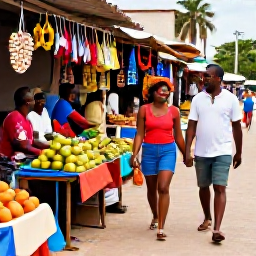 Caribbean Holidays, Haiti Honeymoons, A couple walking through a colourful Haitian market with local crafts, tropical fruit and friendly traders