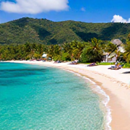 Caribbean Holidays, Haiti Honeymoons, A secluded Haitian beach with clear turquoise water, golden sand, loungers and lush green hills behind it