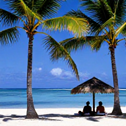 Caribbean Holidays, Haiti Honeymoons, A secluded Haitian beach with palm trees, clear blue water and a couple relaxing beneath a shaded sun umbrella