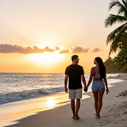 Caribbean Holidays, Haiti Honeymoons, Couple walking hand in hand along a quiet Caribbean beach in Haiti at sunset