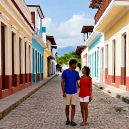 Caribbean Holidays, Haiti Honeymoons, Honeymoon couple exploring colourful historic streets and colonial architecture in a Haitian town