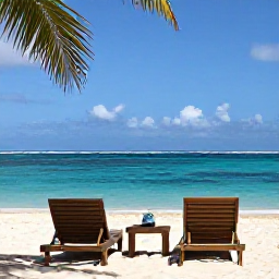 Caribbean Holidays, Haiti Honeymoons, Romantic secluded Haitian beach with two sun loungers, clear blue water, soft sand and gentle November sunshine