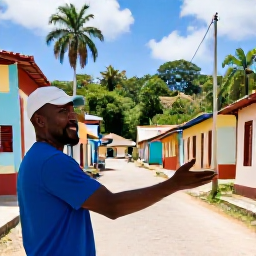 Caribbean Holidays, Haiti in April, A friendly local guide welcoming travellers in Haiti, with tropical scenery and a colourful village street behind them