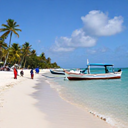 Caribbean Holidays, Haiti in April, A quiet Haitian beach with clear Caribbean water, fishing boats, palm trees and visitors enjoying a relaxed April afternoon
