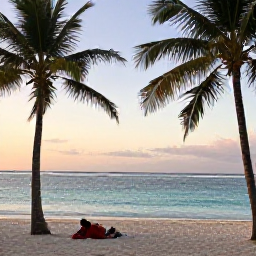 Caribbean Holidays, Haiti in April, A quiet Haitian beach with turquoise water, palm trees and a traveller relaxing in the warm April afternoon