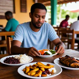 Caribbean Holidays, Haiti in August, A welcoming Haitian restaurant serving traditional food, with plantains, rice and beans, pikliz and grilled fish on a rustic table