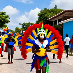 Caribbean Holidays, Haiti in February, Colourful Haitian carnival procession in Jacmel, with masked performers, musicians and lively street decorations under bright Caribbean sunshine