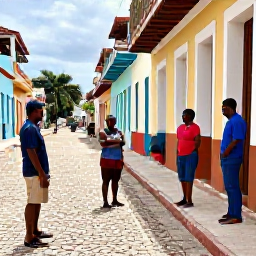 Caribbean Holidays, Haiti in June, Friendly travellers meeting a Haitian guide in a colourful historic neighbourhood during a warm June afternoon