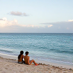 Caribbean Holidays, Haiti in March, A couple relaxing beside a quiet Caribbean beach in Haiti, clear blue water, soft sand and gentle afternoon light