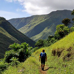 Caribbean Holidays, Haiti in March, A hiker following a green mountain trail in Haiti, surrounded by tropical vegetation and dramatic valley views