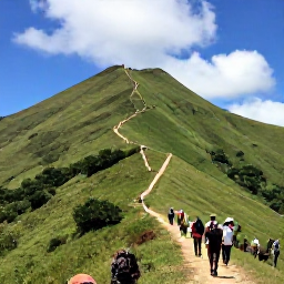 Caribbean Holidays, Haiti in March, Hiking group crossing a green mountain trail near Jacmel in Haiti during sunny March weather, scenic documentary photography