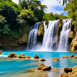 Caribbean Holidays, Haiti in March, The spectacular Bassin Bleu waterfalls near Jacmel, Haiti, with clear blue pools, rocks and tropical forest