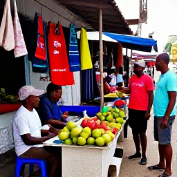 Caribbean Holidays, Haiti in November, Colourful Haitian market street with local crafts, tropical fruit, friendly sellers and a couple exploring together