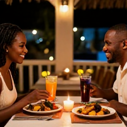 Caribbean Holidays, Haiti in October, A candlelit dinner for two at a welcoming Haitian restaurant, with Creole dishes, tropical drinks and a softly lit evening setting