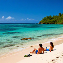Caribbean Holidays, Haiti in October, A couple relaxing beside a turquoise Caribbean bay in Haiti, with snorkelling equipment, bright coral water and a secluded sandy shoreline