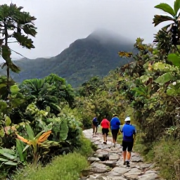 Caribbean Holidays, Haiti in October, Hikers following a forest trail in Haiti&rsquo;s mountains, lush vegetation, rocky paths and misty green peaks