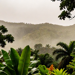 Caribbean Holidays, Haiti in October, Lush Haitian mountain landscape after light October rain, tropical foliage, distant hills and a warm Caribbean atmosphere