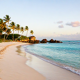Caribbean Holidays, Haiti in October, Quiet Haitian beach with clear turquoise water, palms, rugged coastline and soft afternoon light in October