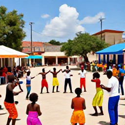 Caribbean Holidays, Haiti in September, Colourful Haitian cultural festival with musicians, dancers and local families in a lively town square in September