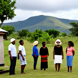 Caribbean Holidays, Haiti in September, Small group of travellers enjoying a guided cultural tour in Haiti with tropical hills in the background