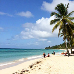 Caribbean Holidays, Haiti January Breaks, A quiet Haitian beach near Port-au-Prince in January, with turquoise water, pale sand, palm trees and visitors enjoying a relaxed afternoon