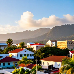 Caribbean Holidays, Haiti January Breaks, A warm January morning in Port-au-Prince, Haiti, with colourful buildings, tropical greenery and distant mountains under a bright blue sky