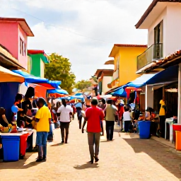 Caribbean Holidays, Haiti January Holidays, A lively January street scene in Port-au-Prince, Haiti, with colourful market stalls, local people, musicians and warm Caribbean sunlight