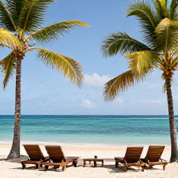 Caribbean Holidays, Haiti January Holidays, A luxurious beachfront resort in Haiti in January, with bright sunshine, calm turquoise sea, palm trees and elegant loungers