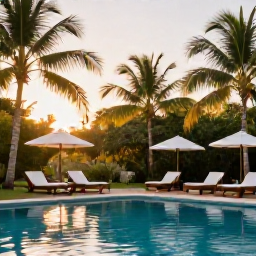 Caribbean Holidays, Haiti January Holidays, Adults relaxing beside a quiet tropical pool at an adults-only resort in Haiti, with palm trees and warm January sunshine