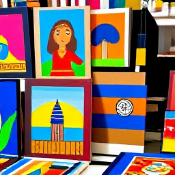 Caribbean Holidays, Haiti January Holidays, Colourful Haitian paintings and handmade crafts displayed in a bright artisan market in Port-au-Prince