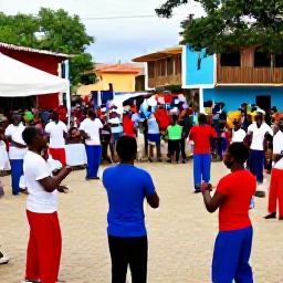 Caribbean Holidays, Haiti January Holidays, Colourful Haitian street festival in January with musicians, dancers and local spectators in a lively town square
